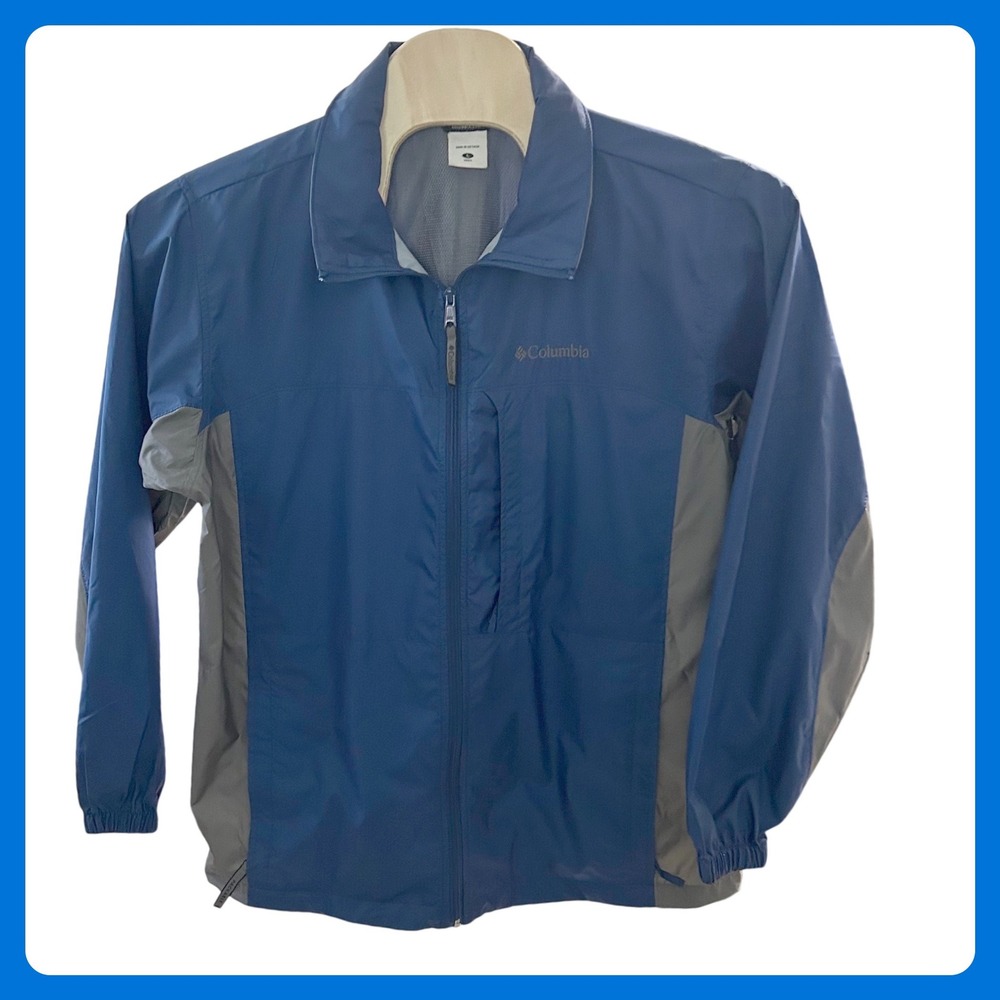 Columbia Mens Blue Grey‎ Full Zip Mesh Lined Windbreaker Jacket RM 3026 Size L